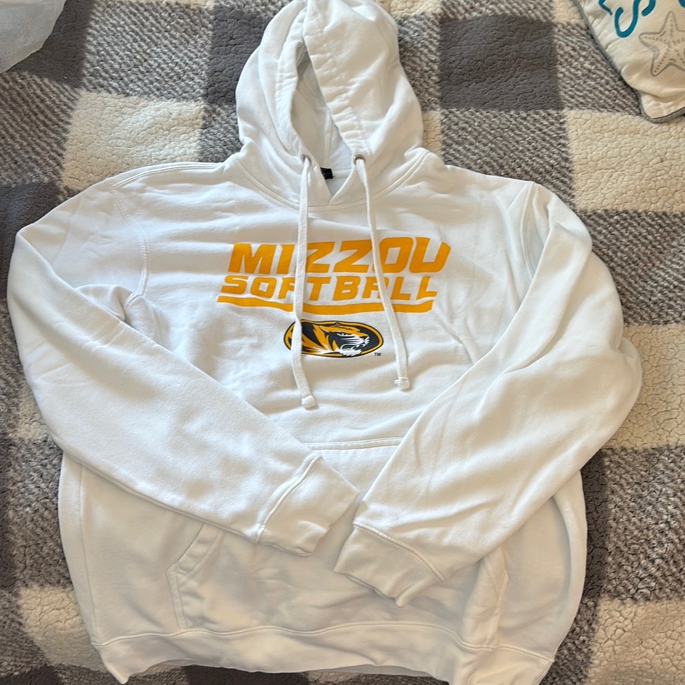 District White and Gold Men's Sweater - Mizzou Softball